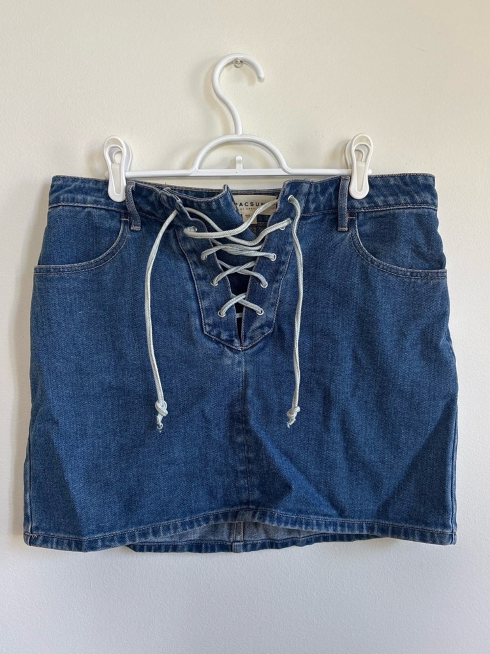 PacSun Dark Blue Denim Lace-Up Mini Skirt